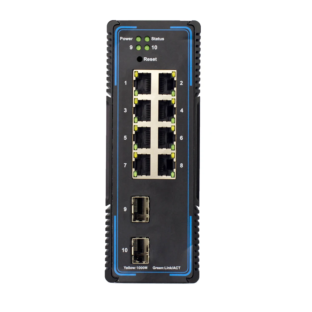 Security Desktop 48V Din Rail Gigabit Industrial POE Switch 8 Port 10/100/1000Mbps + 2 SFP Ports