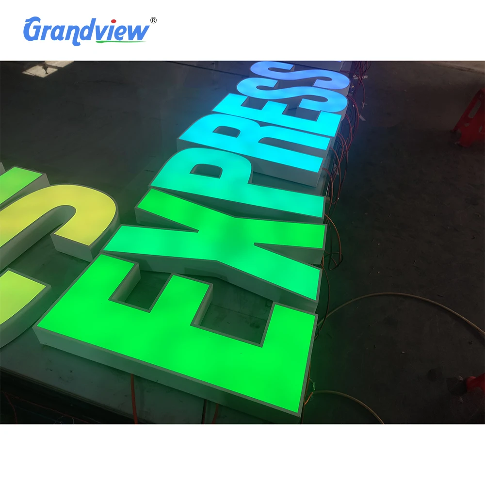 Custom Backlit Letters Sign Outdoor Business Acrylic Signage 3d Logo full color rgb led channel letter sign for Shop