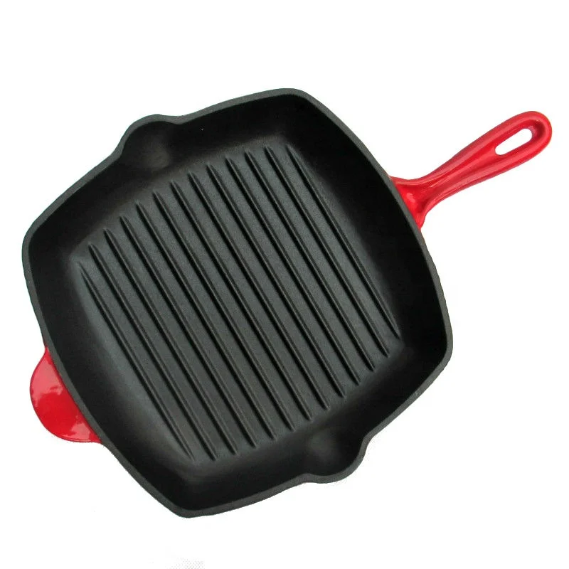 Home Kitchen Cooking Hot Griller Skillet 10-1/4-Inch Square Cast Iron Enamel Grill Pan 26cm