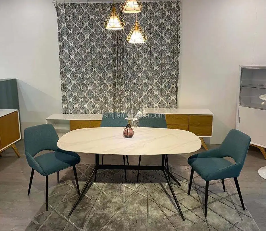 Discount dining table scandinavian room furniture Cheap Tables And Chairs sintered stone table top with metal base