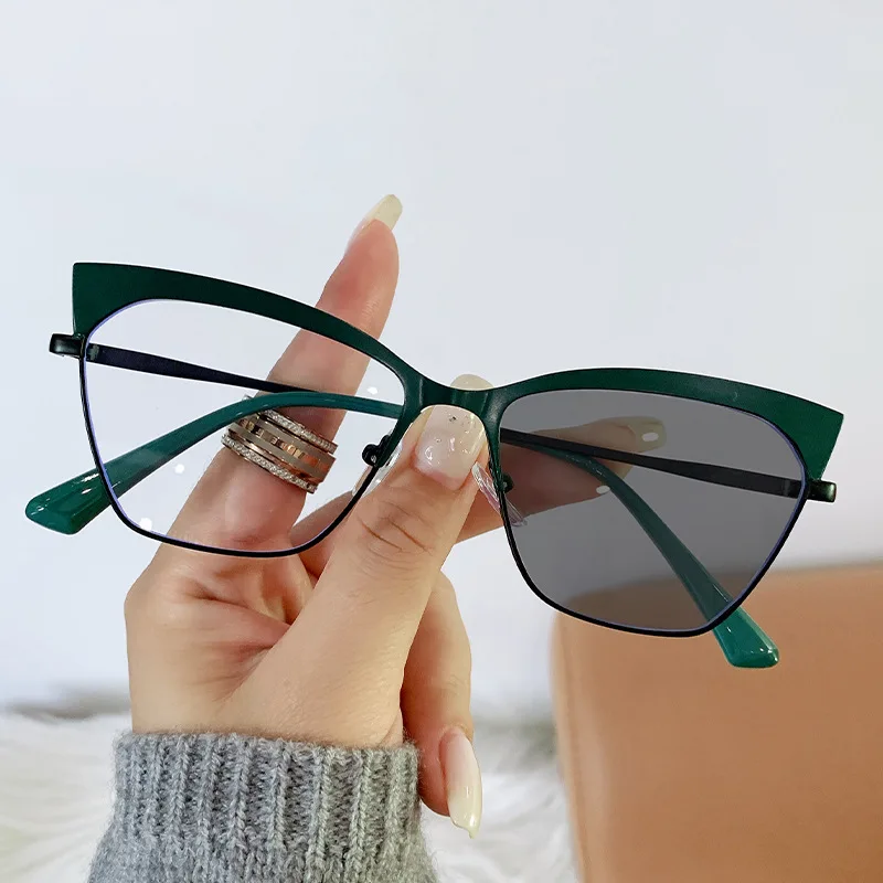 Винтажная оптовая продажа квадратные металлические очки для чтения фотохромные с защитой от синего