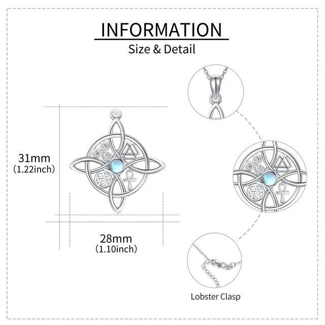 YFN Jewelry 925 Sterling Silver Plated Witch Knot Moonstone Pendant Necklace