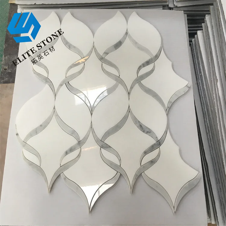leaf shape mosaic tile white Marble waterjet Mosaic Tile Stone veneer kitchen backsplash Marble For Wall mosaico tiles sheet
