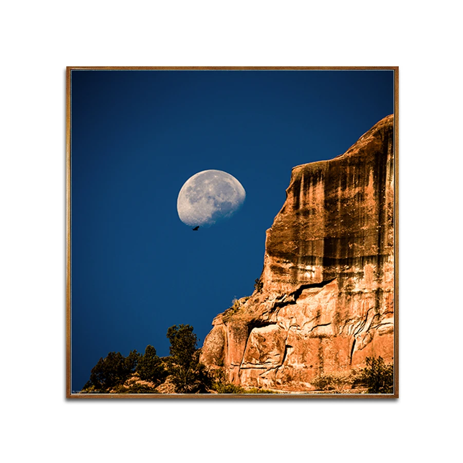Magnificent Landscape shining mountain and  rising full moon views  photography  picture print on canvas for decor