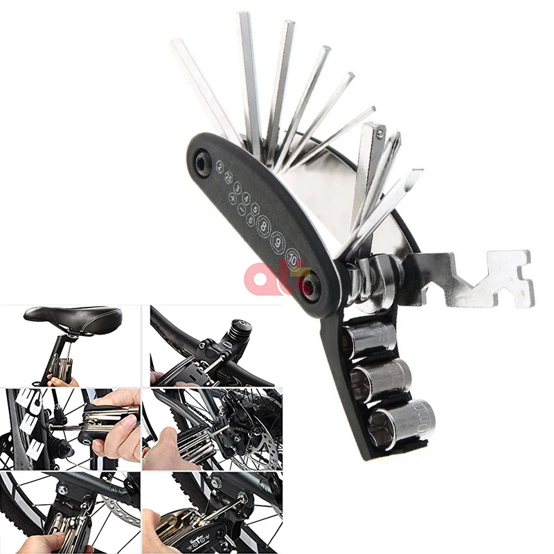 
16 In 1 Combination Bicycle Repair Tool Multi Bike Tools Set , Pocket Mini Portable Cycling Mechanic Bike Repair Tool <span style=