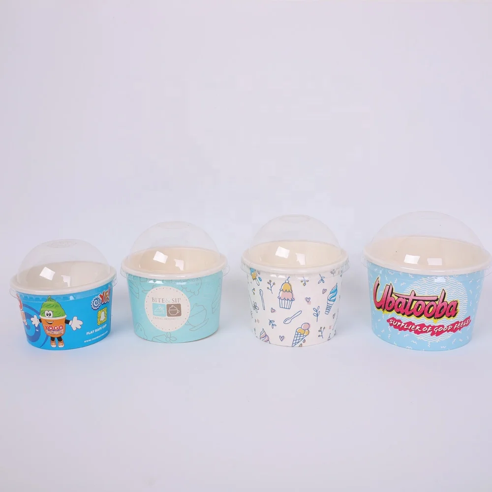 wholesale cardboard custom printed disposable eco friendly 4oz ice cream paper cups with lid spoon