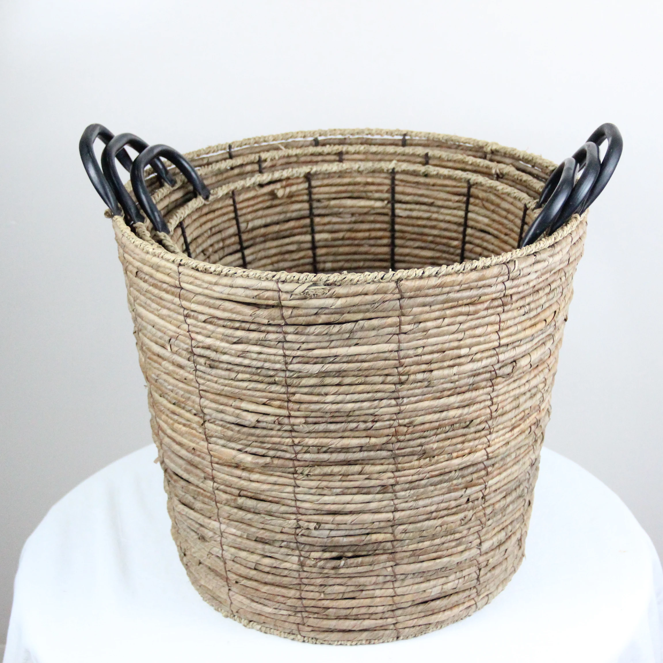 New Design Good Quality Banana Rope And Wire Laundry Basket For Dirty Clothes Storage