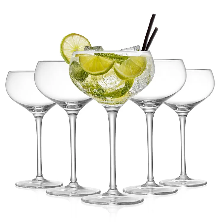 Coupe Cocktail Glass | Set of 2  8 oz  Hand-Blown Crystal Martini Glasses Unique Art Deco Cocktail Glasses