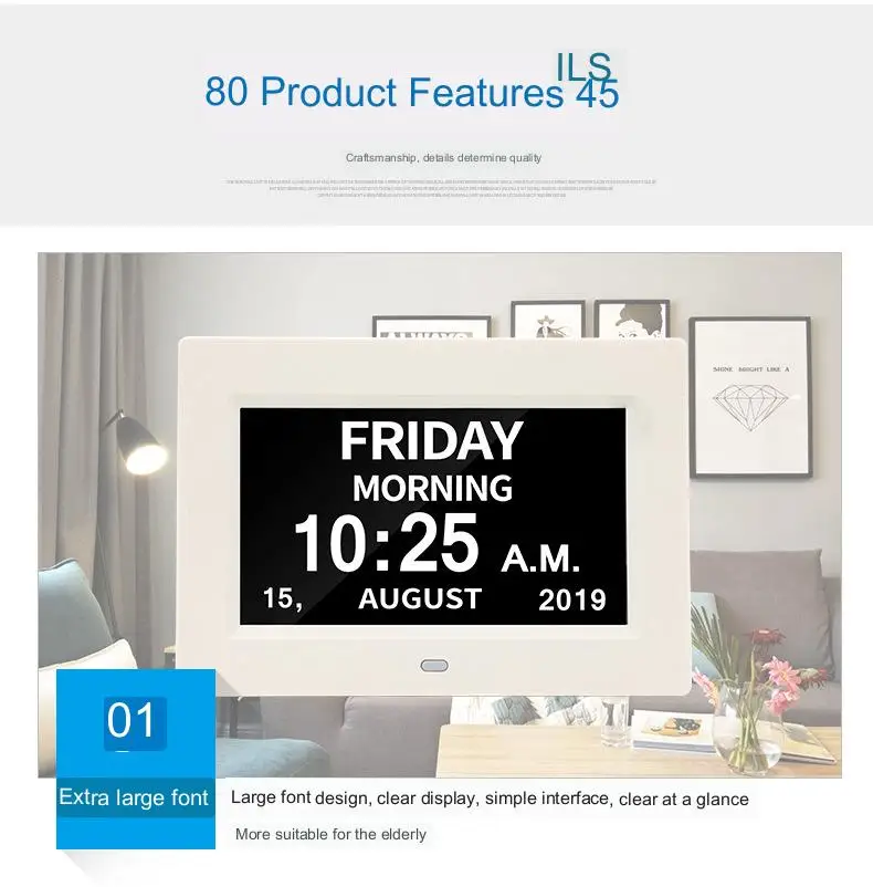 Custom 12 Inch Large Display Digital Calendar Day Alzheimers Dementia Clock For Seniors