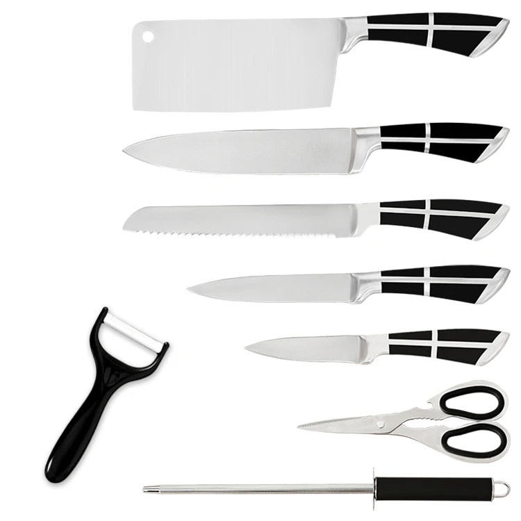 9pcs Kitchen Kiritsuke Knife Stands For Opinel Sushi Filet Throwing Knife Sharpener Diamond Chef Knife Set With Block