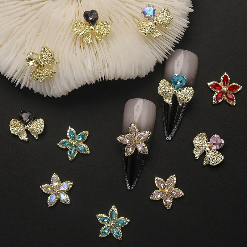 Factory Wholesale Alloy Bow Charms for Nails Bowtie Bowknot Nail Studs Rhinestone for Women Girls Nail Art
