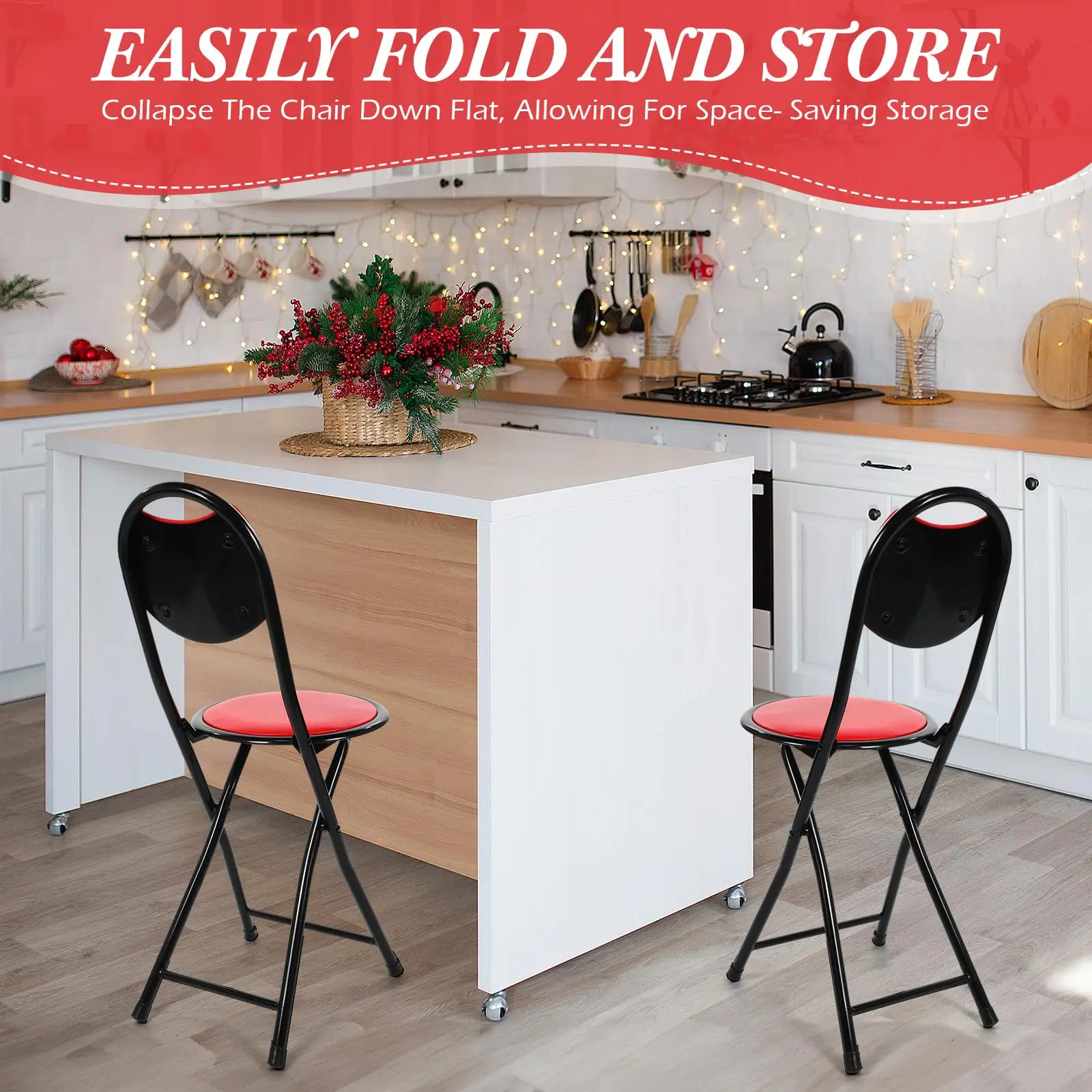 Factory Direct Sale Cheap Folding Bar Stool Cushioned Padded Folding Stool with Back Portable Counter Height Folding Chairs