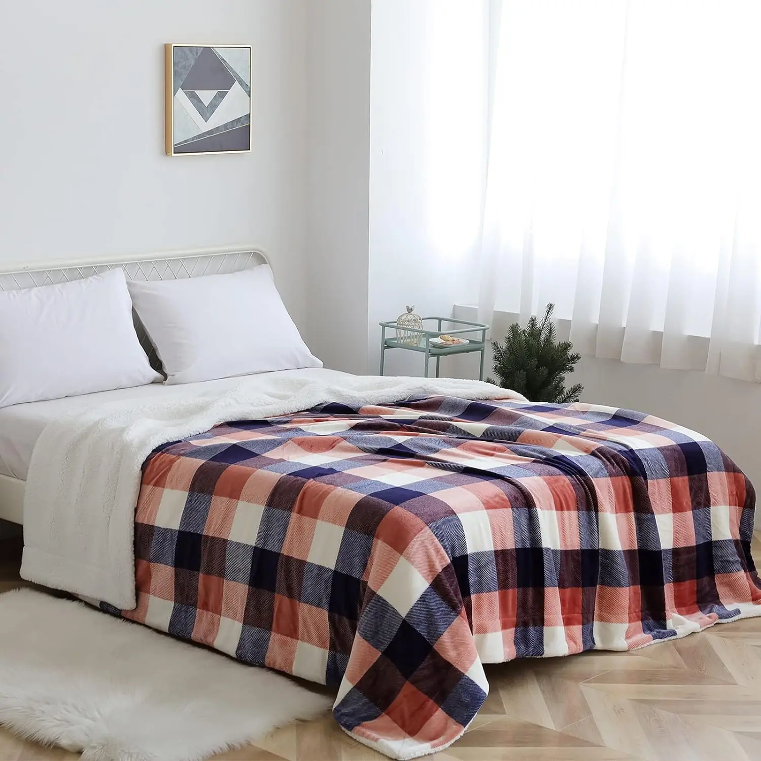 Buffalo Plaid Sherpa Fleece Throw Blanket Double-Sided Checkered Super Soft Luxurious Bedding Blanket