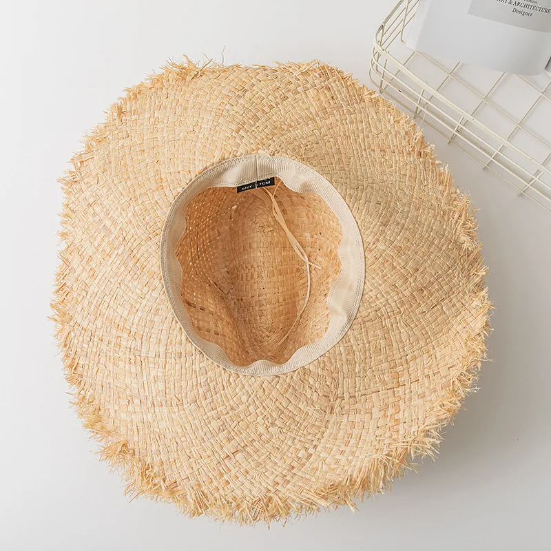 Stock Women Raffia Straw Hat Large Wide Rough Brim Floppy Straw Hat Beach Summer Sun Visor Hat
