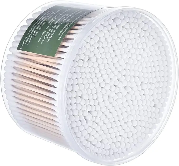 500 Count Double Round Tips Skin-friendly Cotton Swabs With Strong wood Sticks for Makeup Removal