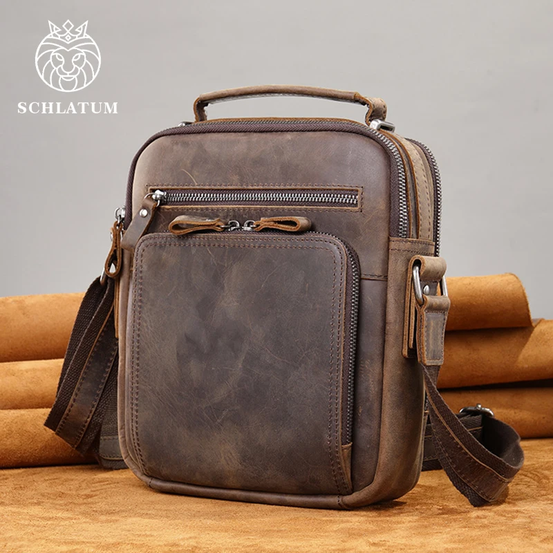 Модная мужская сумка через плечо SCHLATUM из натуральной кожи Crazy Horse