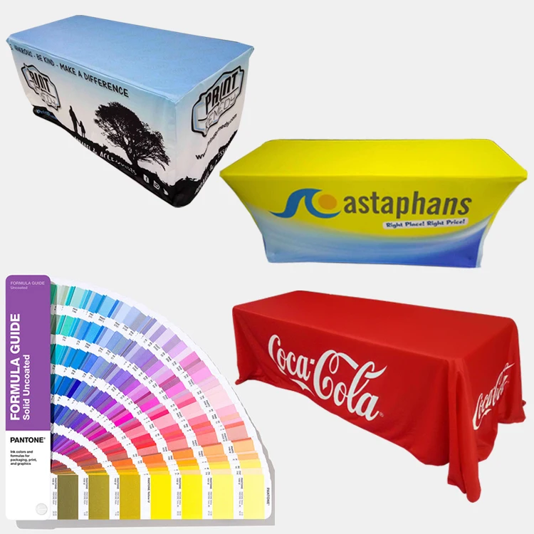 FEAMONT Custom Colour Logo Printed Knitted Polyester Table Cloth 6ft 8ft Stretch Table Runner Commercial Trade Show Advertising