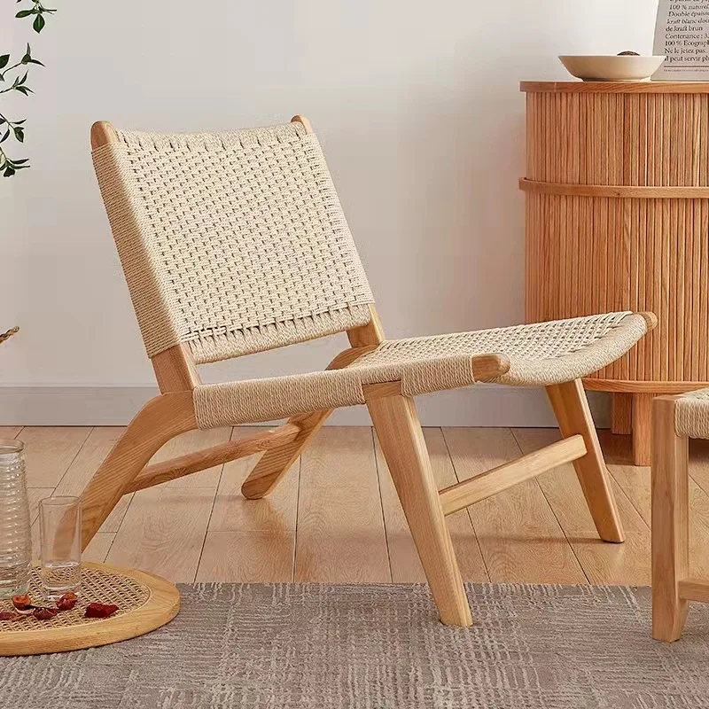 Rattan Wooden Sofa Chair Dining Living Room Indoor Balcony Leisure Modern Simple Rope Backrest Beach