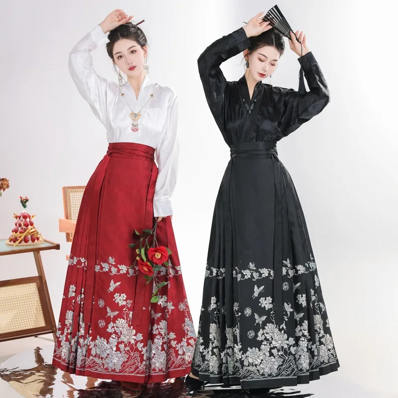 Chinese Style Attire Hanfu Modern Horse Face Skirt Hanfu Women Embroidery Butterfly Flowers Hanfu Chinese Traditional For Girls