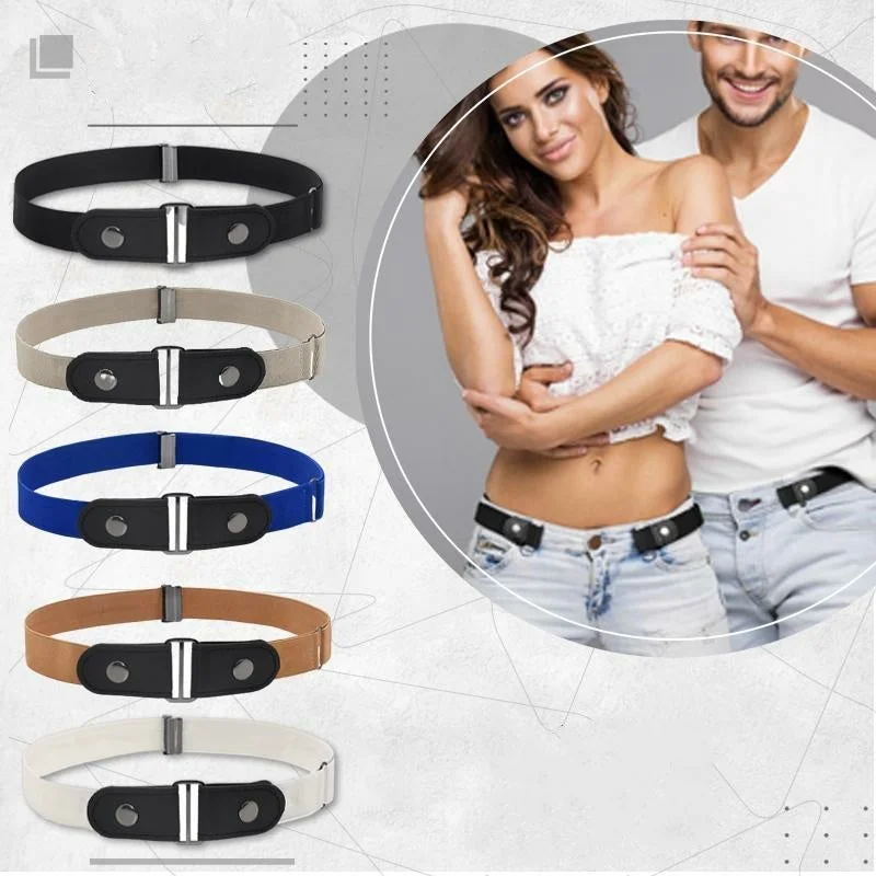 Genuine leather Slim Elastic Invisible Belt No Buckle Elastic Adjustable Colorful Buckle Waist Jean Pant Belt