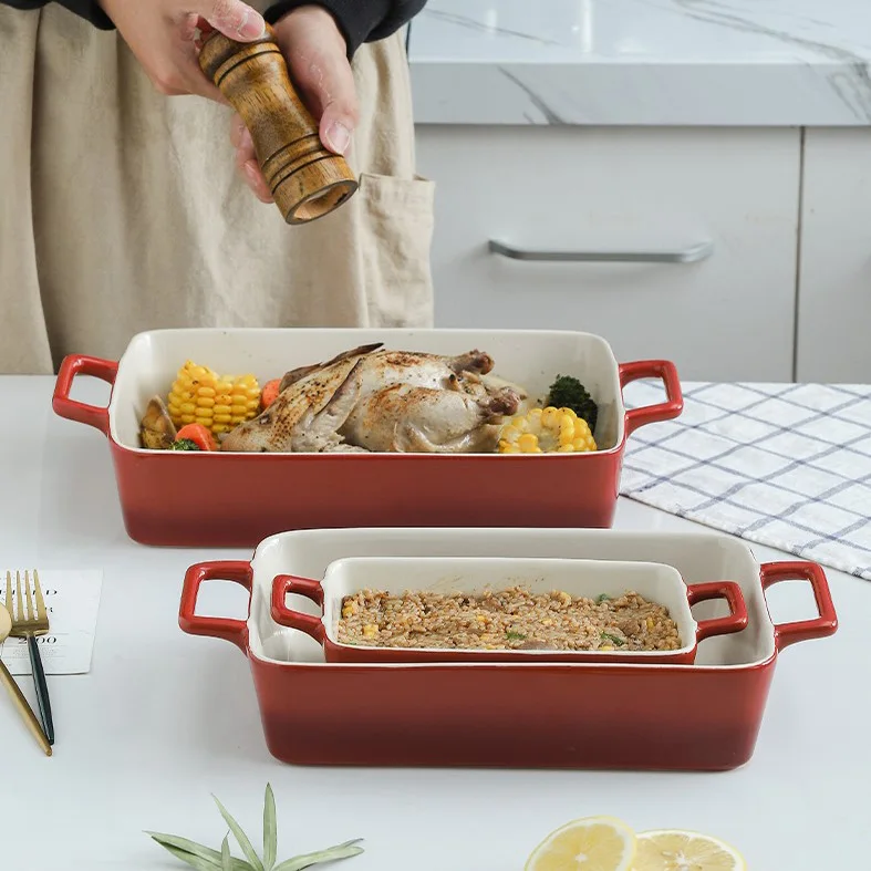 Rectangle Ceramic Baking Dish Set of 3 Oven Casserole Stoneware Bakeware Set Porcelain Large Lasagna Baking Dishes & Pans Set