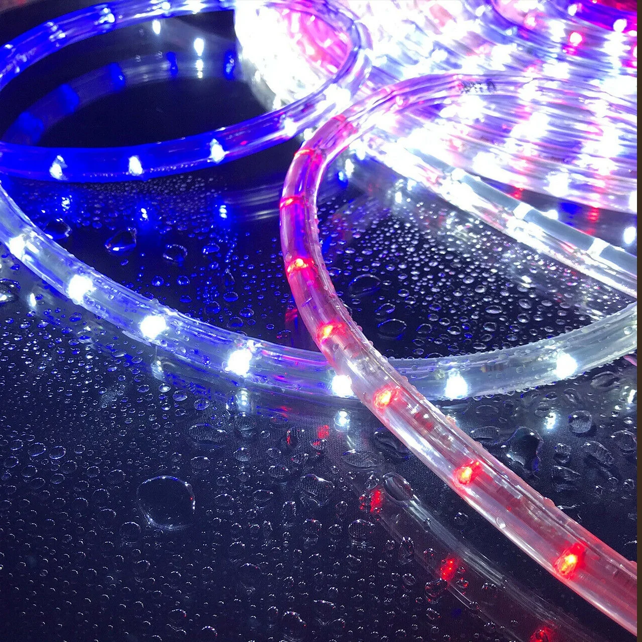 Red White and Blue Patriotic LED Rope Light - 18 Bulbs Per Color - 120 Volt