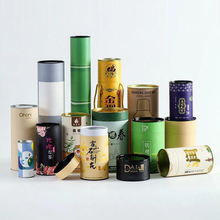 Custom Printed Round Sealed Paper Container Packaging Food Grade Tea And Coffee Cylinder Cardboard Paper Tube Box With Metal Lid