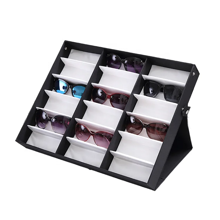 High Quality 18 Slot Luxury linen Tray glasses Storage Box Eyewear Display tray Sunglasses Optical display Eyeglass tray