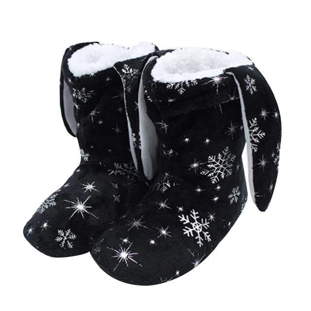 
Christmas snow sliver printing Color rabbit ears Winter Outdoor and Indoor boots for ladies Home Women Cotton lady boot 
