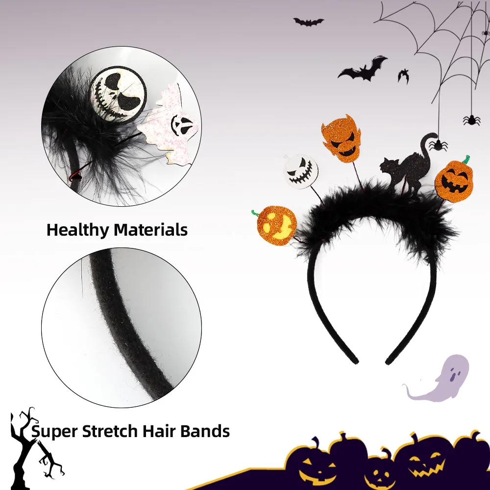 Halloween Party Props Feather Headband With Felt Bat Pumpkin Ghost Ornaments For Kids Adult Halloween Decoration Supplies
