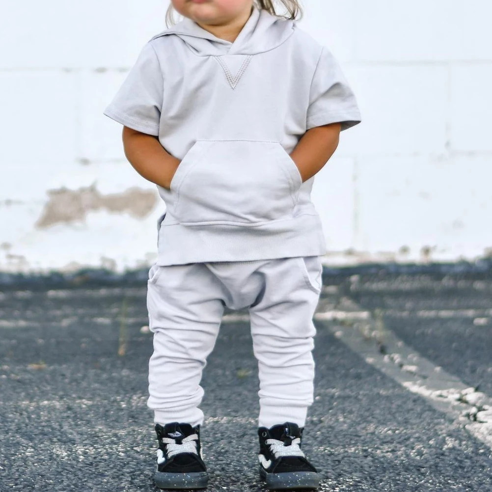 Spring Toddler Slim Fit Track Suit Hoodie Short Sleeve Trackpants Streetwear 2 Piece Pants Set Outfit Custom Jogger Suit Child