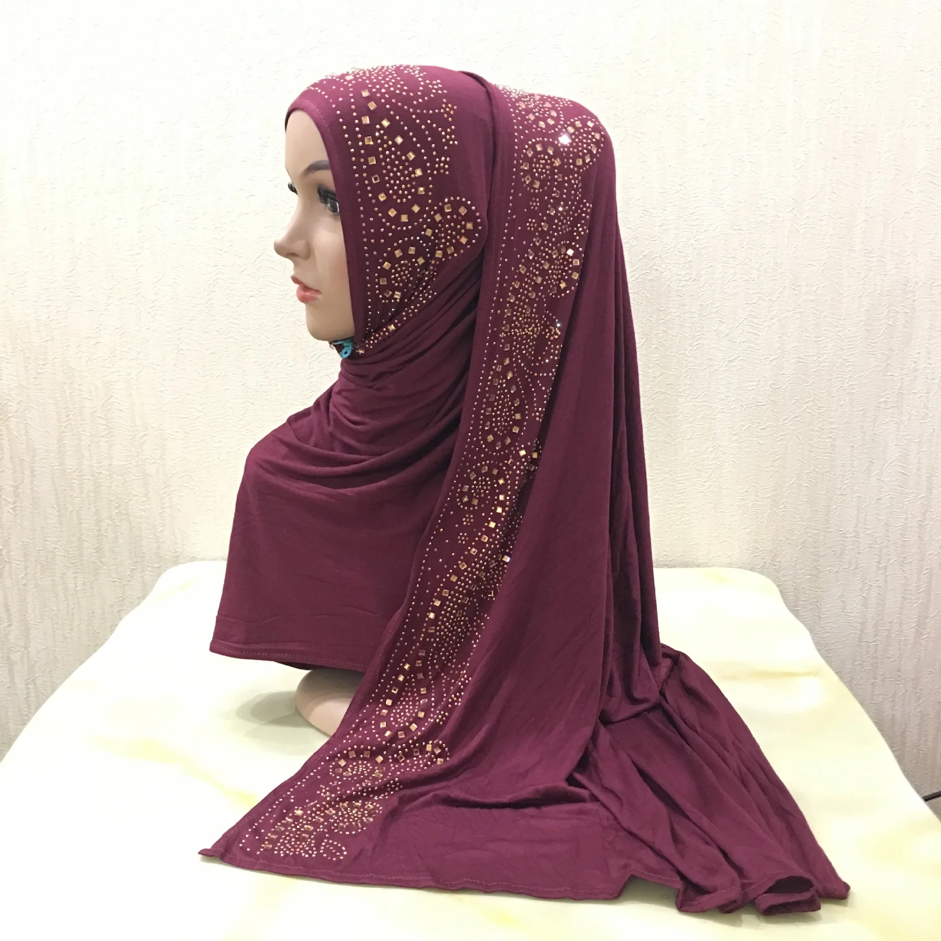 
Cotton Mercerized Hot Gold Glass Red Diamond Hat Ethnic Lady Pack Turban Scarf Women Hijab Muslim 