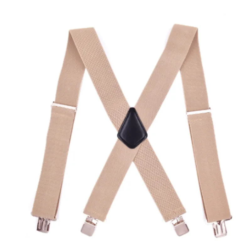 Cheap Widen 5cm Men Clip-On PU Leather Braces Suspenders 4 Clips