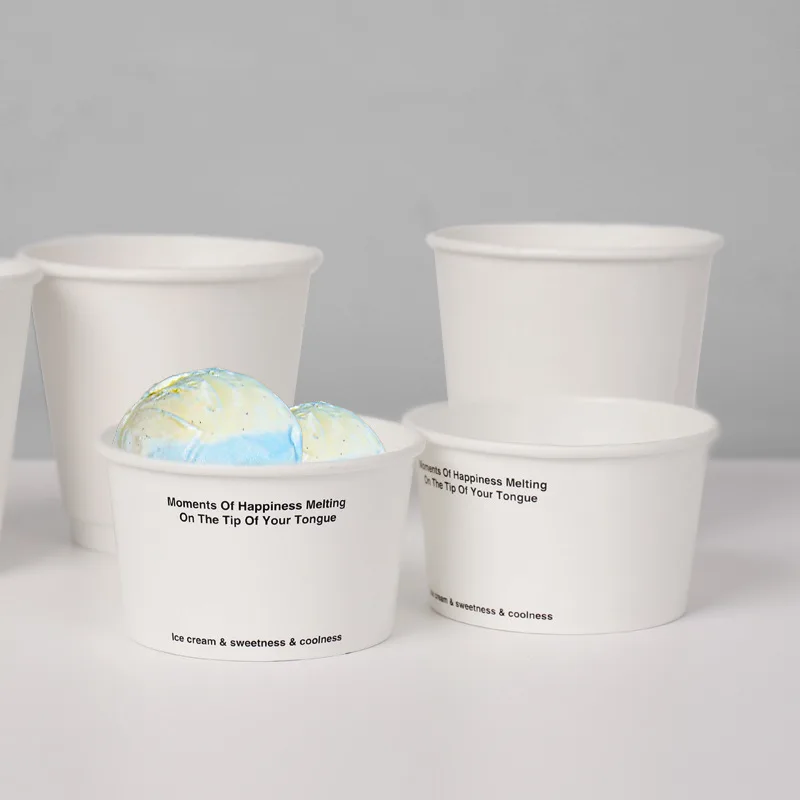 3oz 5oz 7oz 20oz Customized Logo Ice Cream Paper Tub Disposable White Dessert Single Wall Paper Snack Cup With Lid For Ice Cream