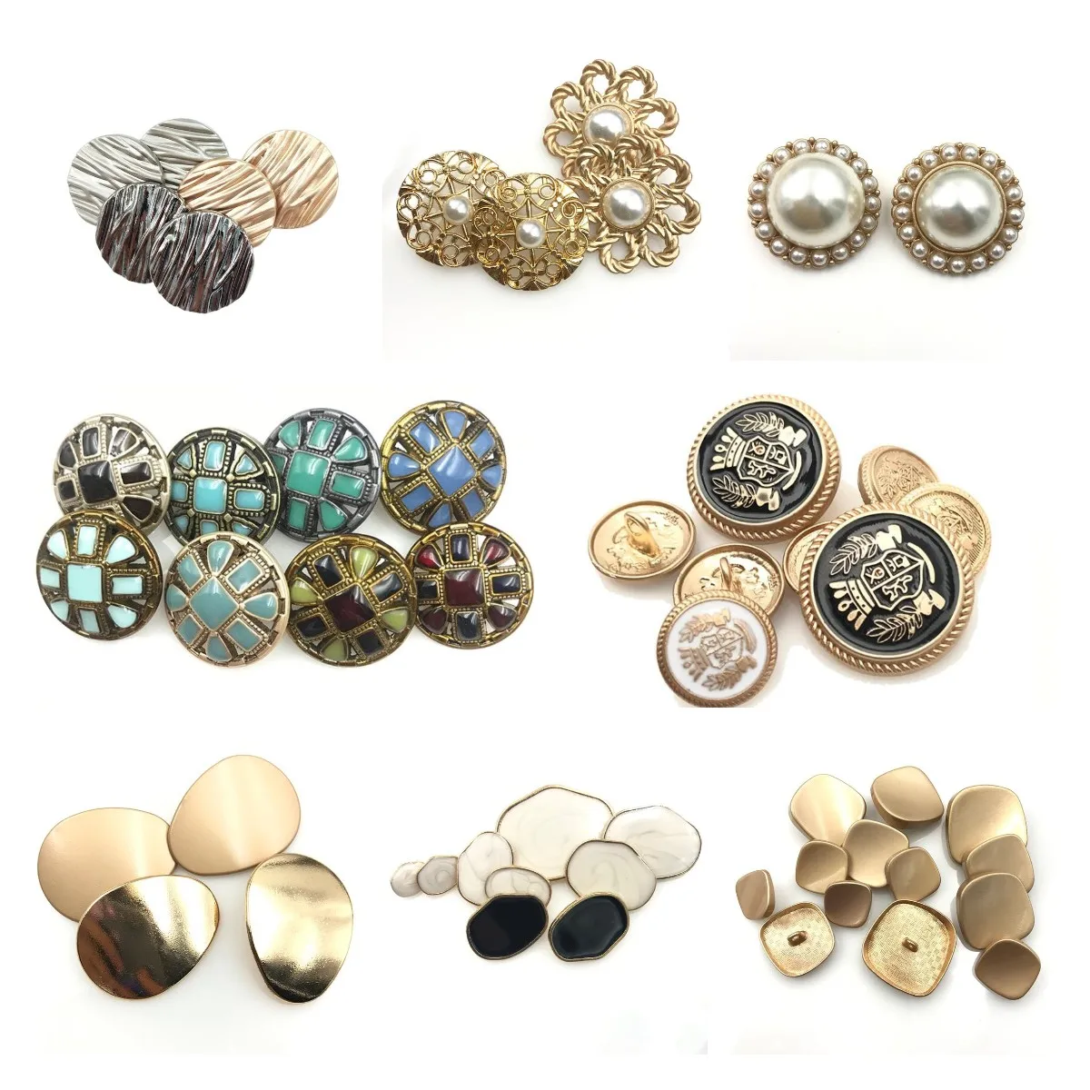Free sample Fancy wholesale type Custom Logo Gold Embossed Dome metal Sewing Shank Buttons for