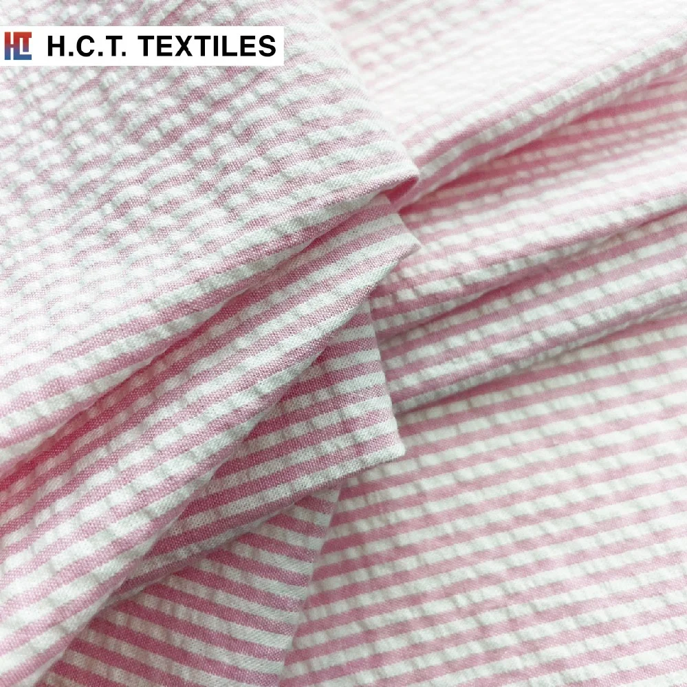 Stretch casual stripe 145g cotton spandex fabric seersucker