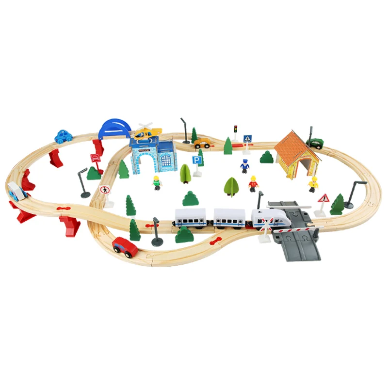 96 Pcs Wooden Train Track Set with Bullet Train Combination,Wooden Urban Rail Transit Educational Toys for Kids
