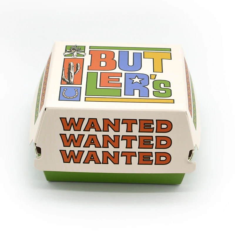 Customized OEM Fast Food Packaging CMYK Printed White mini bagasse burger box