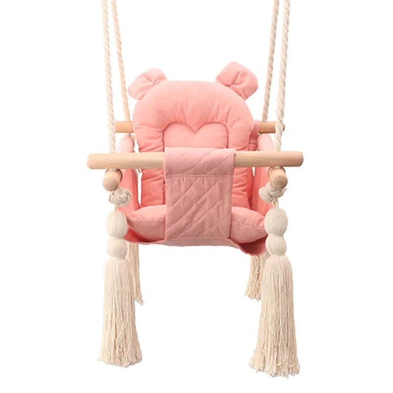 Release both hands when taking care of baby hanging chair with wooden material home indoor or outdoor 1-4 years baby swing chair