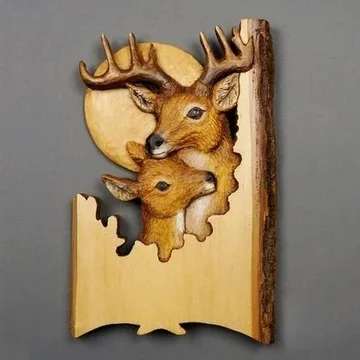 Animal Wall Decor Cabin Ornaments Wooden Animal Carving Handcraft Bear Deer Wall Hangings Pendant For Home Decorations