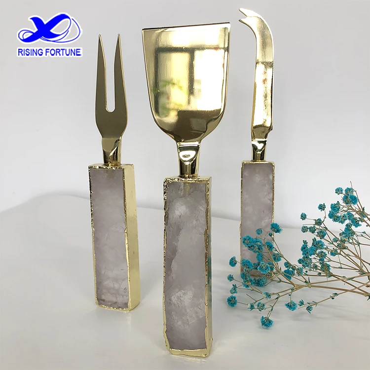 China High Quality Shovel Spreader Fork Luxury Rose Quartz Cheese Board Knife Set Purple Crystal Cheese Board and Knife Set