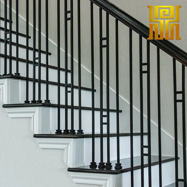 Satin black Contemporary Collection of Wrought Iron Stair Balusters Single Rectangle