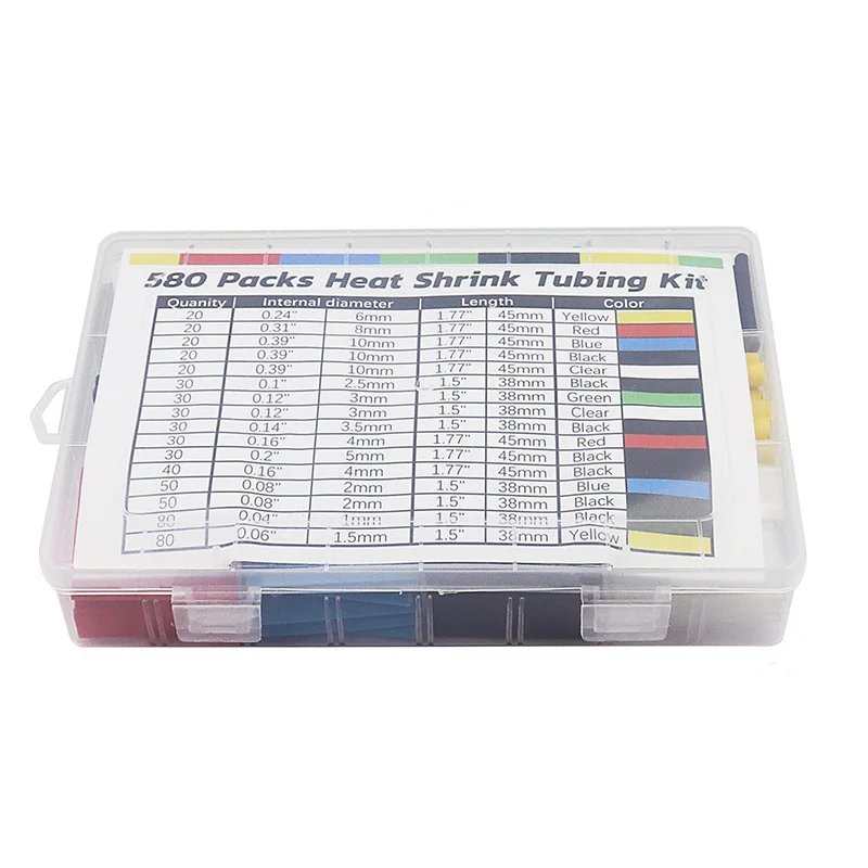 Polyolefin 580 Pcs Insulation Heat Shrink Tubing Wire Assortment colorful Shrinkable Tube Assortment Cable Sleeves Set