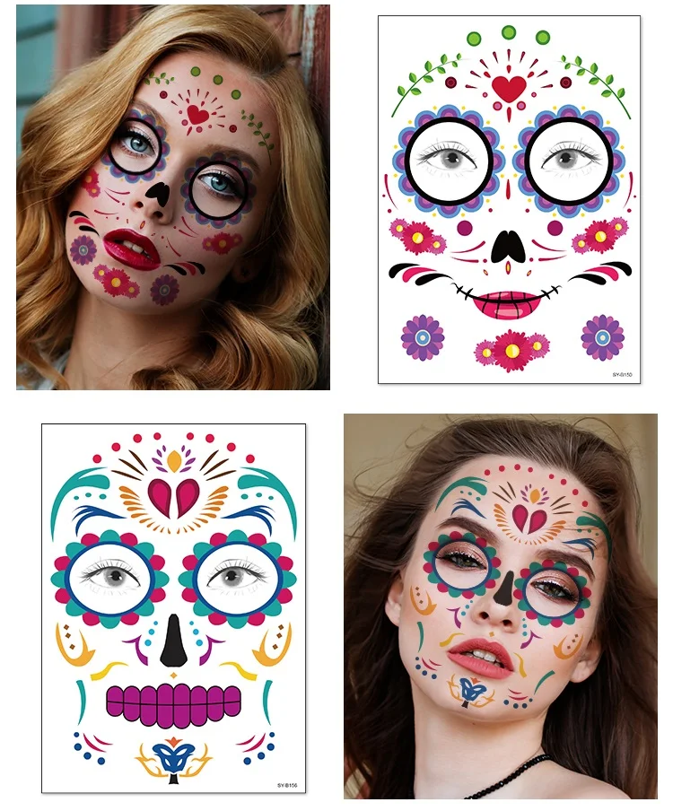 Wholesale Eco-friendly Halloween Decor Face Tattoo Stickers Waterproof Props Temporary Face Sticker Atmosphere Masquerade Tattoo_1
