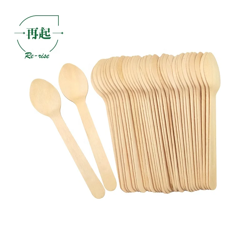 16cm or 160mm Eco-friendly Biodegradable Food Grade Disposable Birch Wood Wooden Dinner Spoon with Embossed Handle