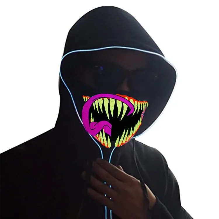 2020 flashing design custom sound active light up glow neon el panel led mask for halloween DJ club party