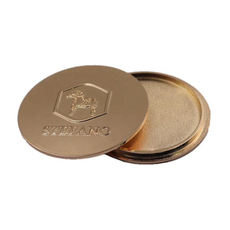 Custom raised embossed logo round shape metal zinc alloy shiny gold color candle glass lid candle cover for candle jar