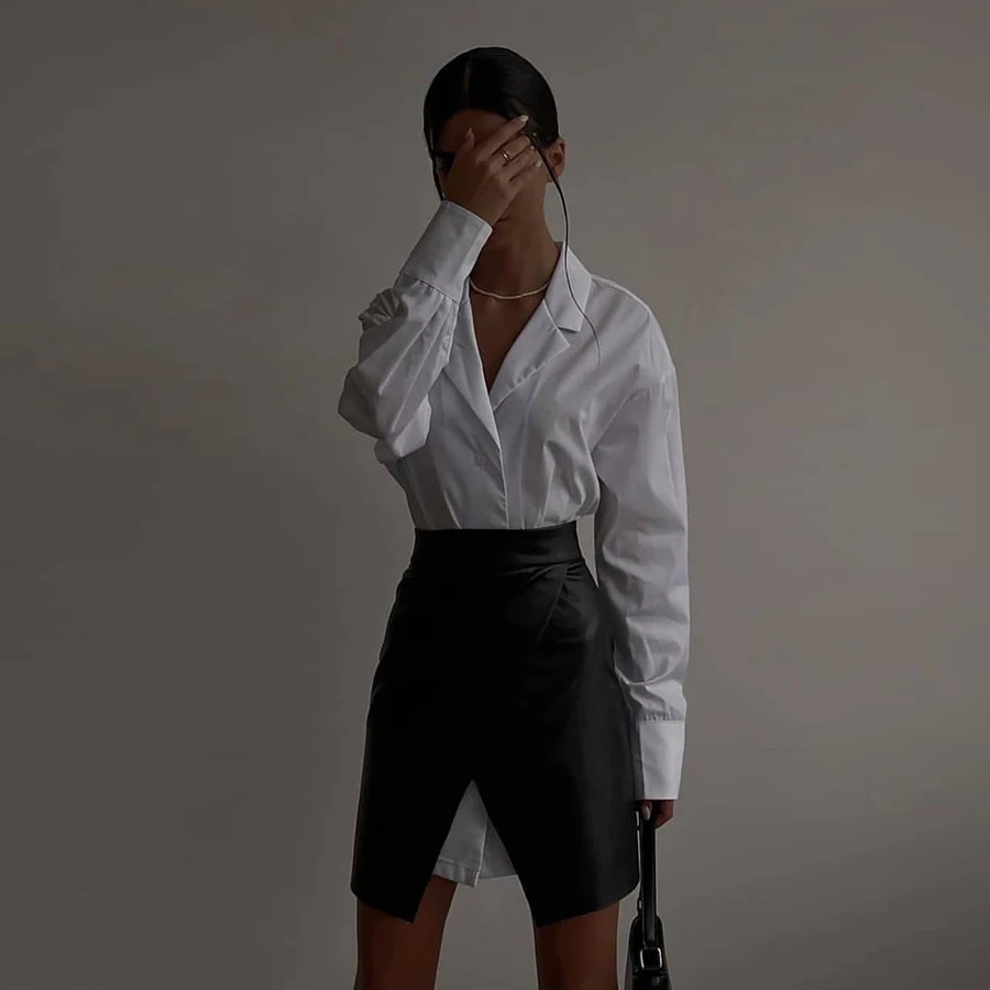 Nibber K21J07047 Custom Clothing Pu Faux Leather Skinny High Waist Bottom Straight Casual High Street Women Skirt