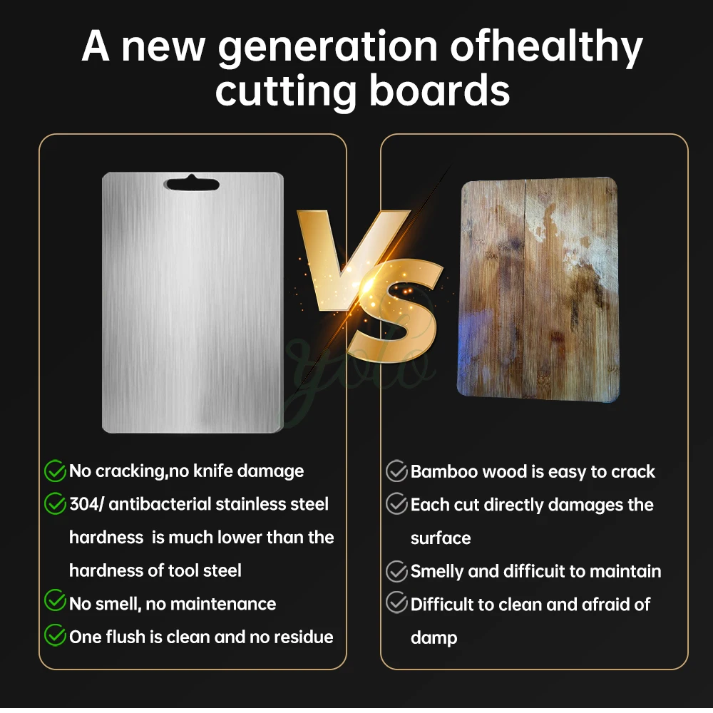 High Quality Food Grade Non Toxic 304 Stainless Steel Chopping Board Titanium Kitchen Cutting Board for Meat Fruit Vegetable