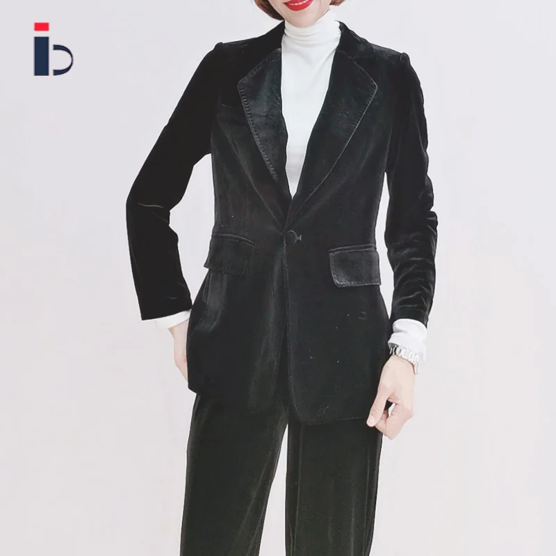 Трендовый выбор 2021 осенний Женский костюм куртка прямые брюки два предмета Канарские Бархатные костюмы